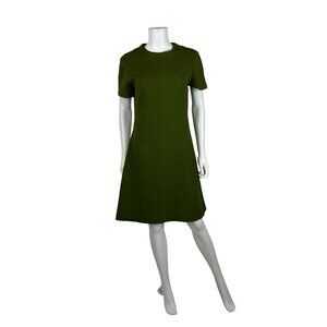 Vintage 60s Babydoll Dress Womens Medium Mod Mini Textured Avocado Green Shift